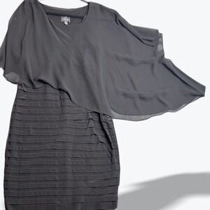 Adrianna Papell Cocktail Dress Midi Tiered Sheer Overlay Evening‎ Party Size 16